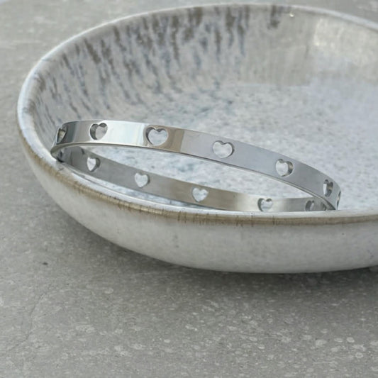 Tarnish Resistant Heart Cutout Hinged Bangle