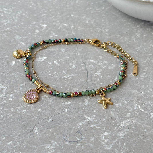 Tarnish Resistant Seascape Beaded Charm Bracelet