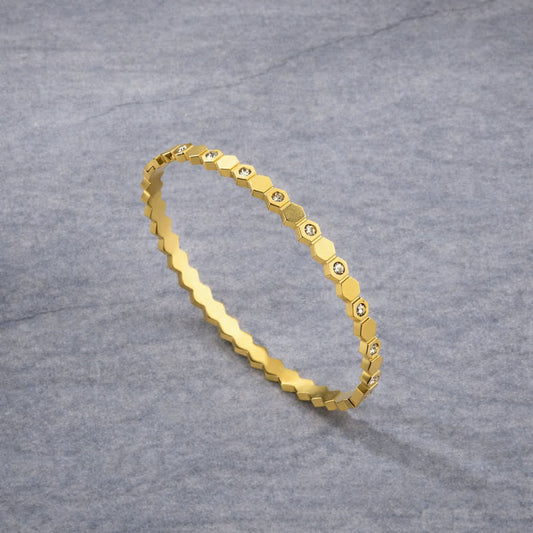 Tarnish Resistant Hexagonal Zirconia Hinged Bangle