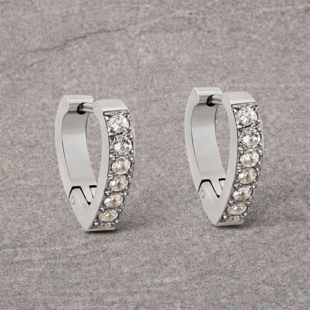 Tarnish Resistant Heart Shaped Zirconia Huggies