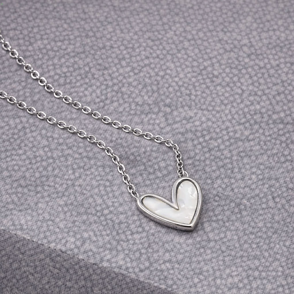 Tarnish Resistant Pearlescent Heart Necklace