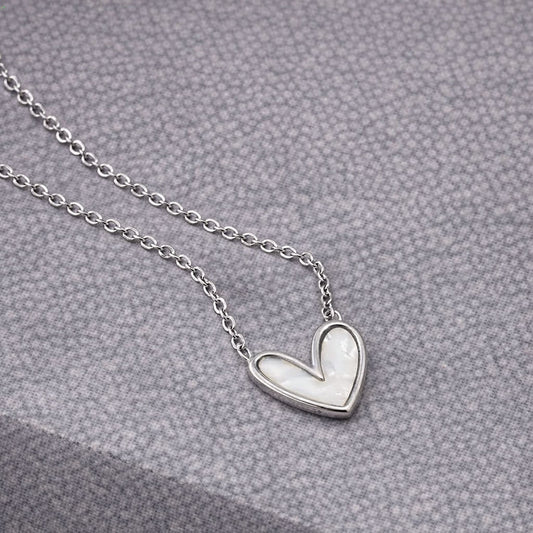 Tarnish Resistant Pearlescent Heart Necklace