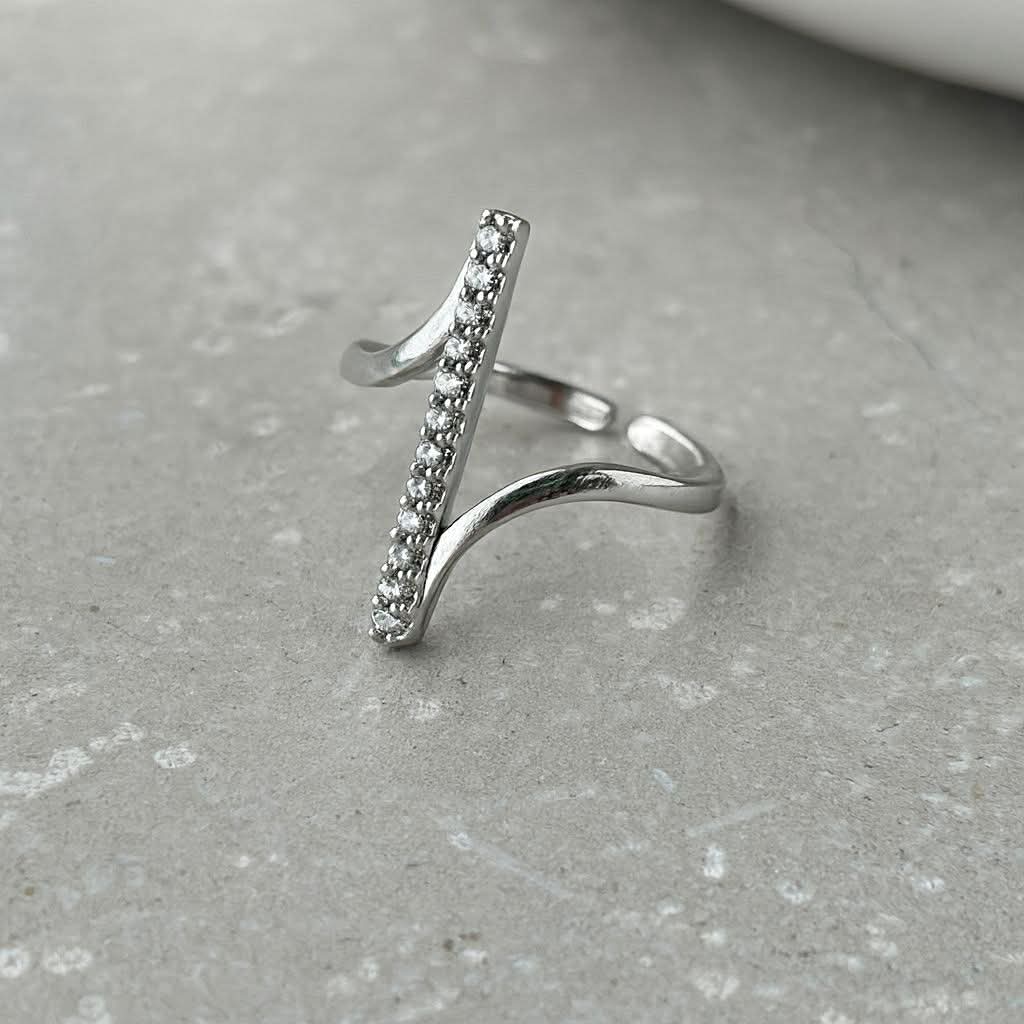 Tarnish Resistant Zirconia Line Open Ring