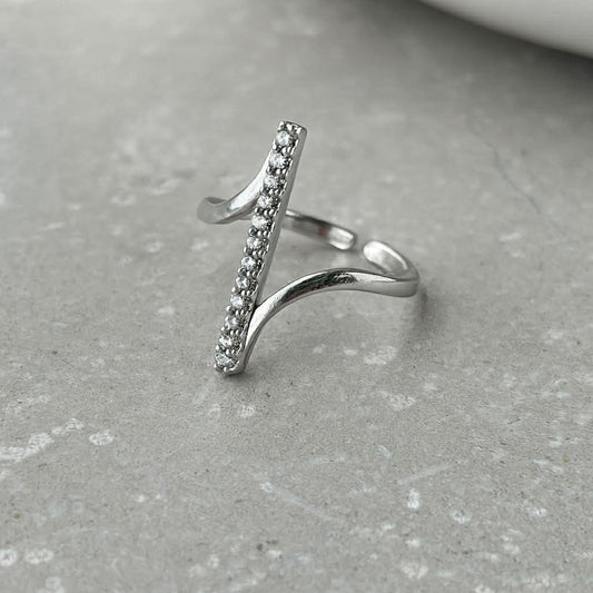 Tarnish Resistant Zirconia Line Open Ring