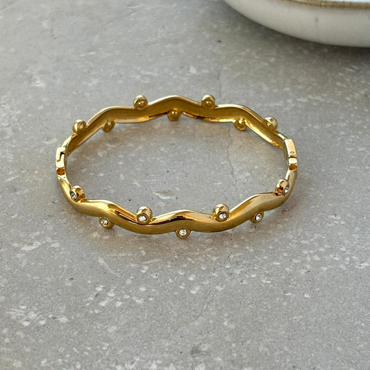 Tarnish Resistant Wavy Zirconia Hinged Bangle