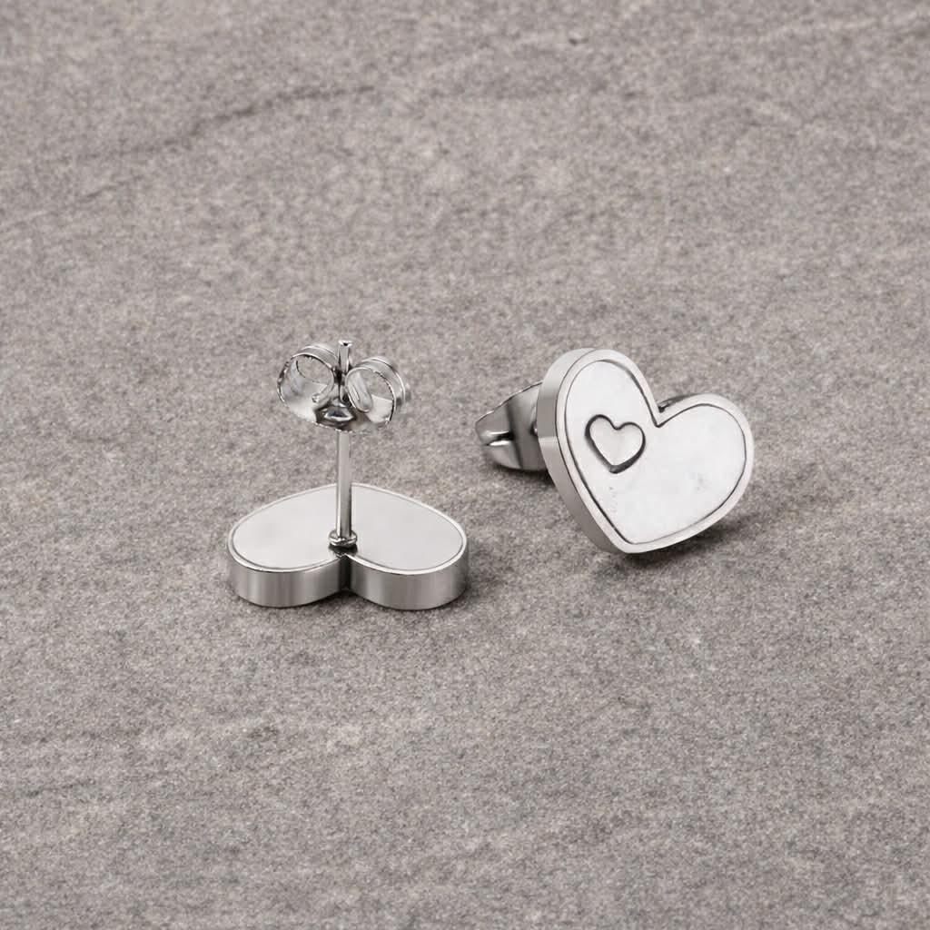 Tarnish Resistant Pearlescent Double Heart Studs