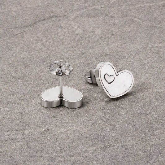 Tarnish Resistant Pearlescent Double Heart Studs