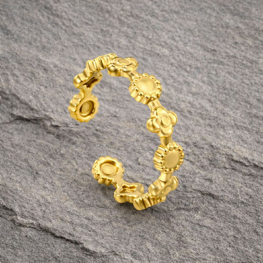 Tarnish Resistant Flower Band Open Ring