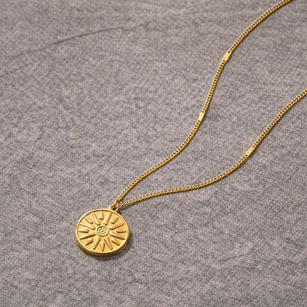 Tarnish Resistant Sun Coin Necklace
