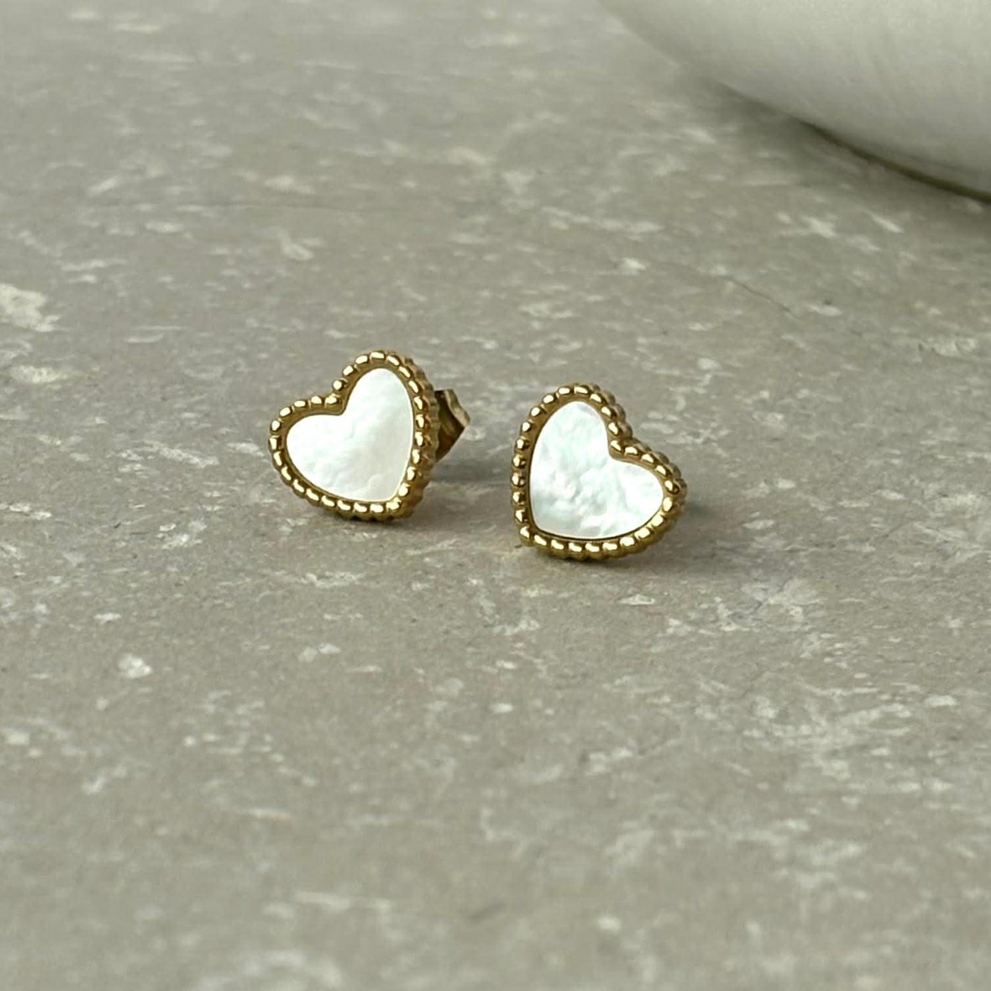 Tarnish Resistant Pearlescent Heart Studs