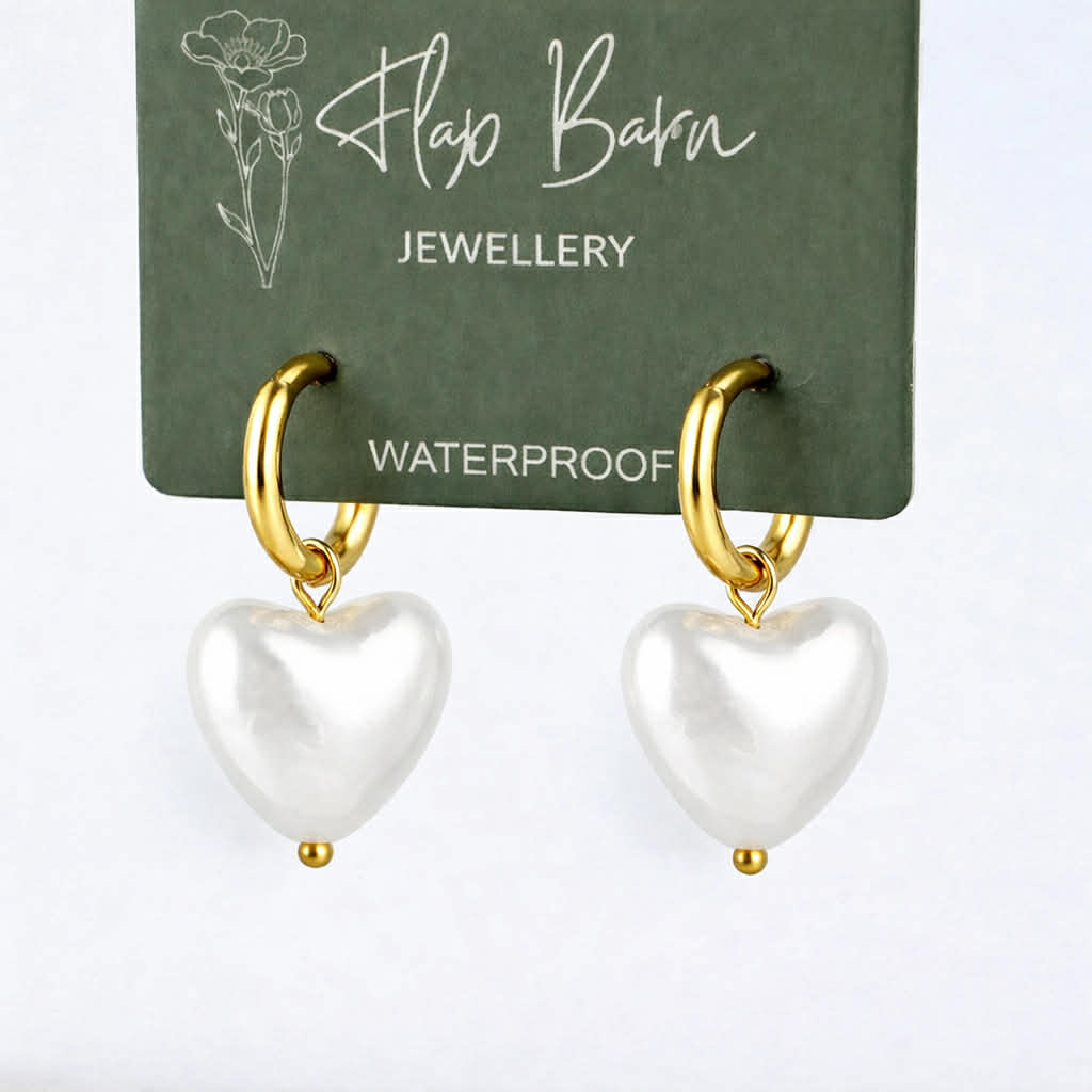 Tarnish Resistant Pearl Heart Huggies