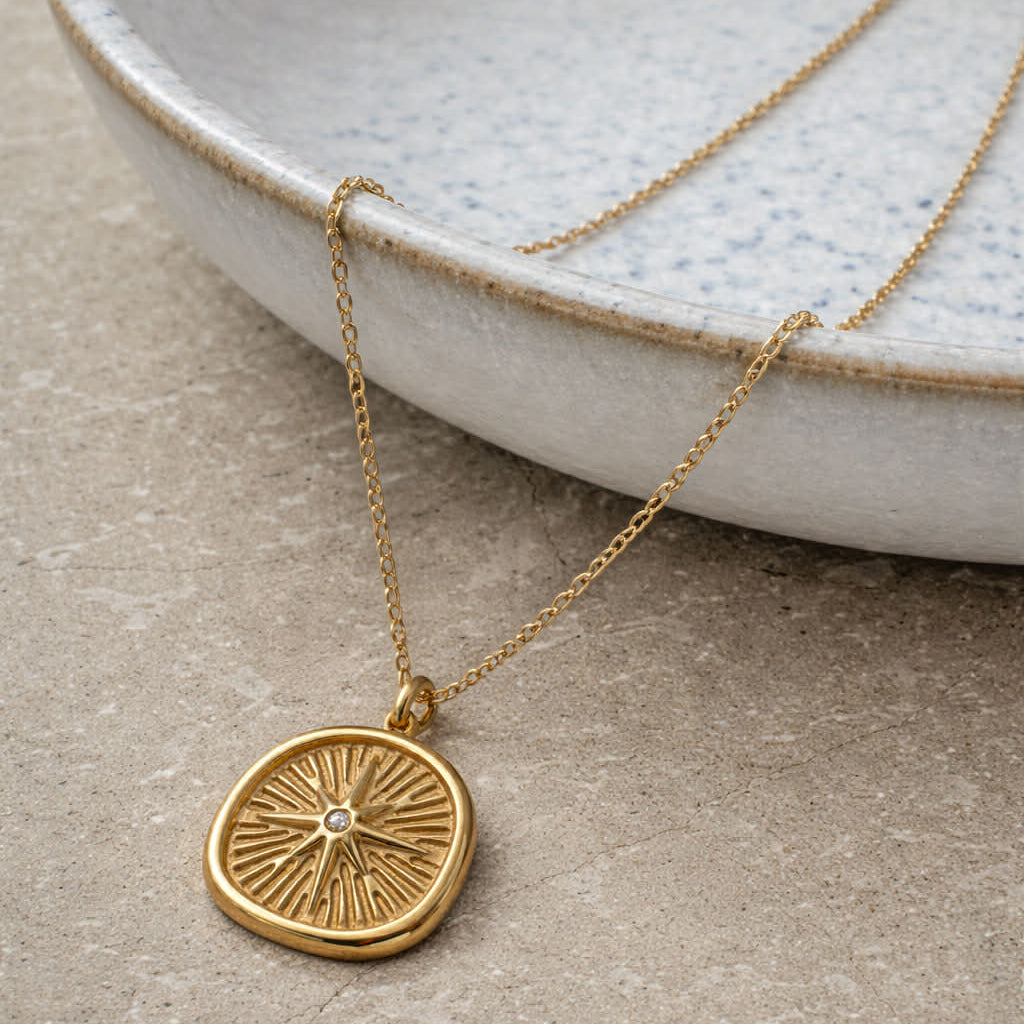 Tarnish Resistant Wax Seal Starburst  Necklace