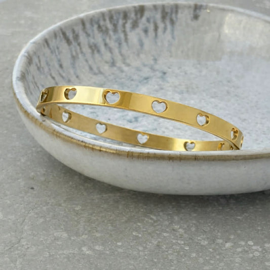 Tarnish Resistant Heart Cutout Hinged Bangle