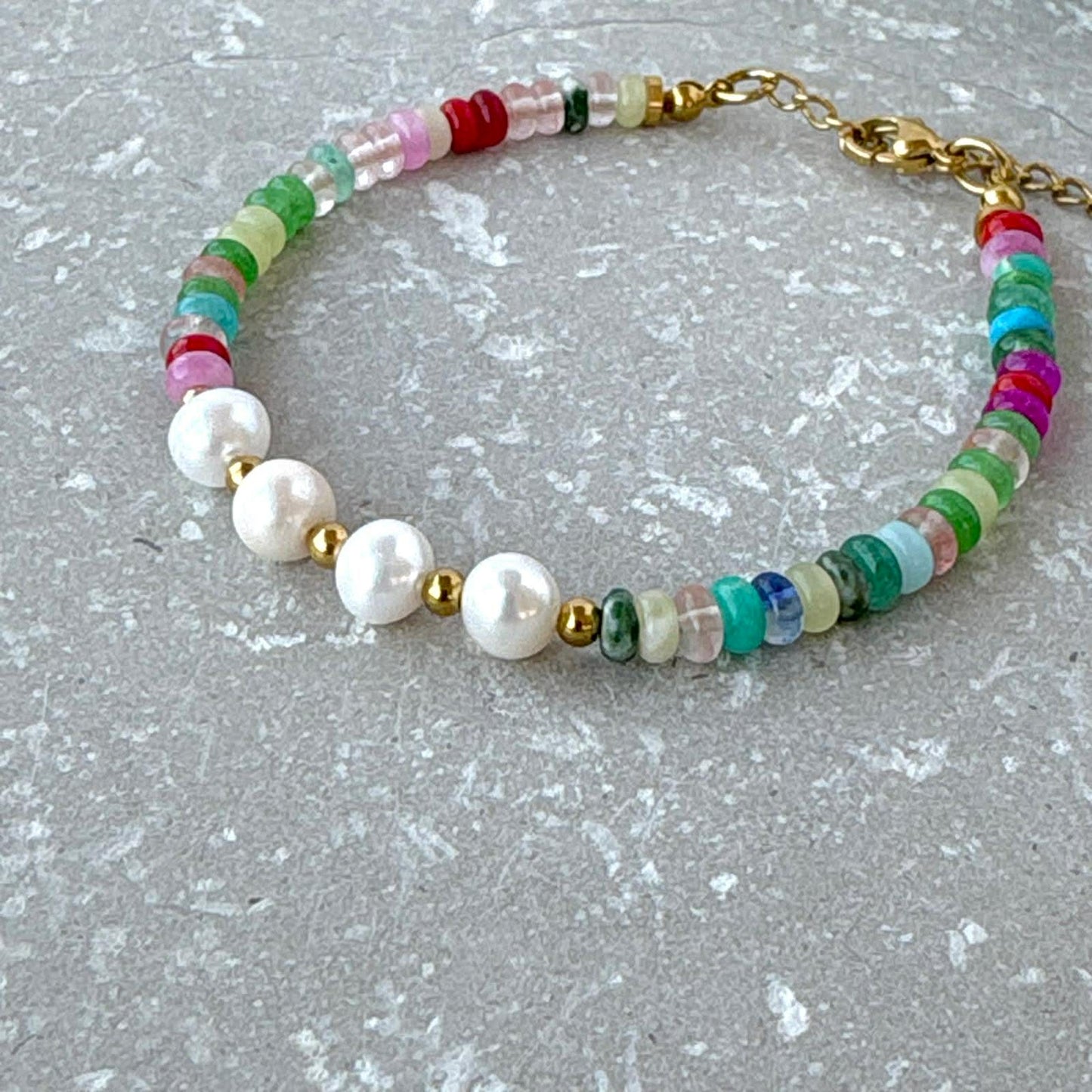 Tarnish Resistant Pearl and Multi Colour Beaded Bracelet