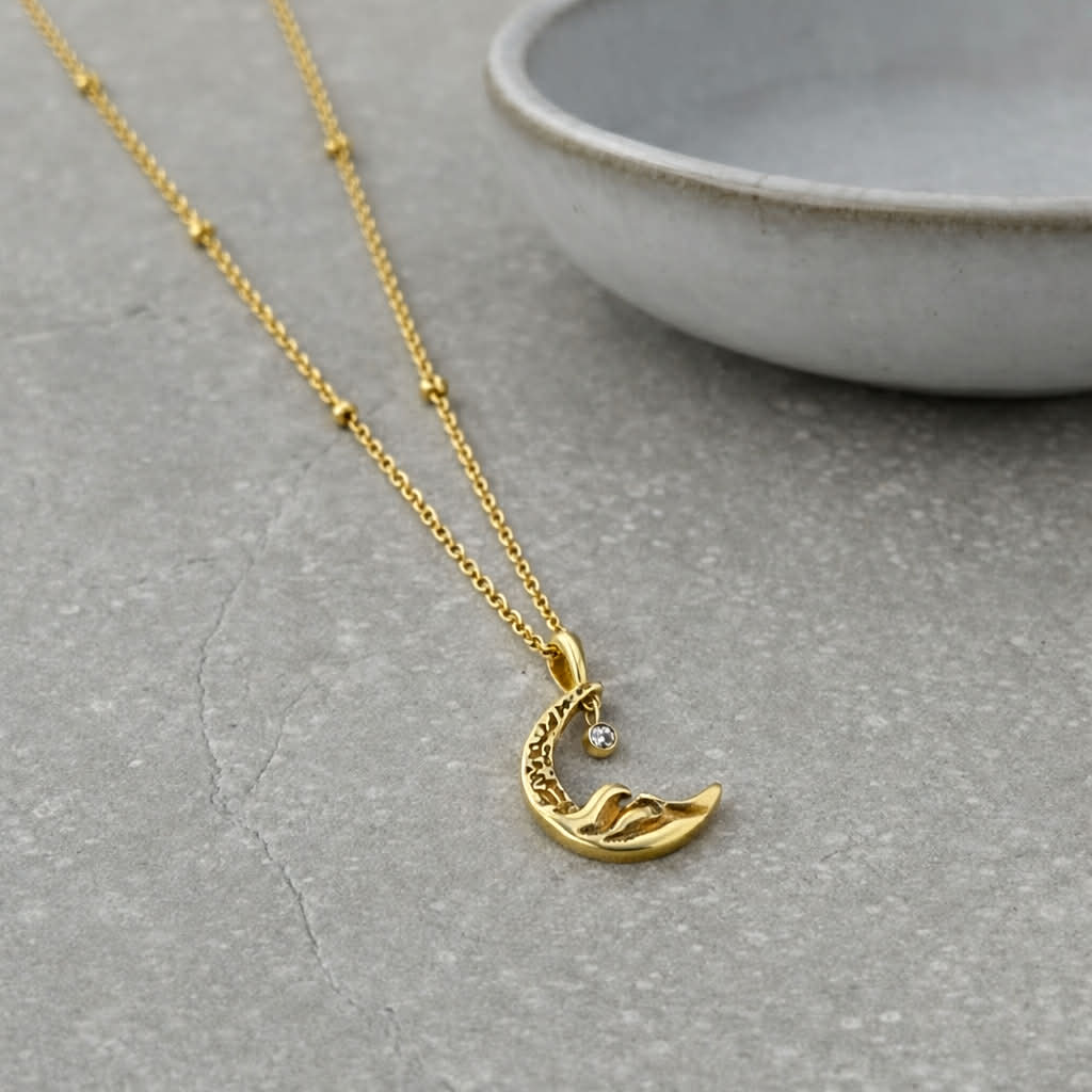 Tarnish Resistant Moon and Waves Necklace