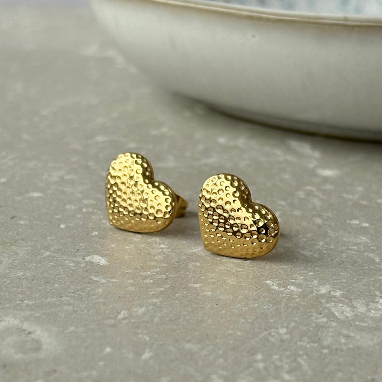 Tarnish Resistant Dimpled Heart Studs