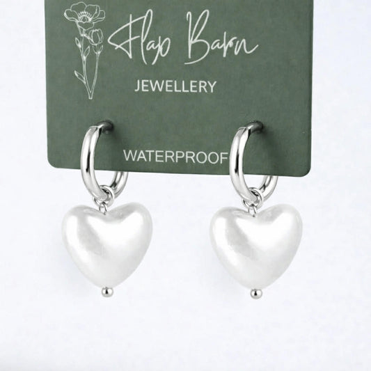 Tarnish Resistant Pearl Heart Huggies