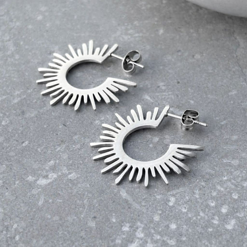 Tarnish Resistant Sunburst Stud Earrings