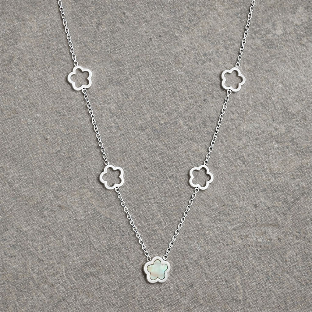 Tarnish Resistant Pearlescent Flower Necklace