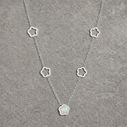 Tarnish Resistant Pearlescent Flower Necklace