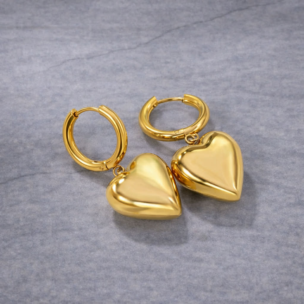 Tarnish Resistant Puffed Heart Huggies