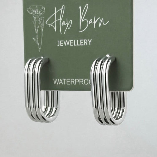 Tarnish Resistant Trio Elongated Hoop Studs