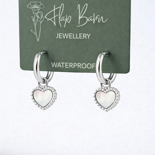 Tarnish Resistant Pearlescent Heart Huggies