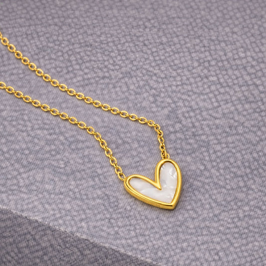 Tarnish Resistant Pearlescent Heart Necklace