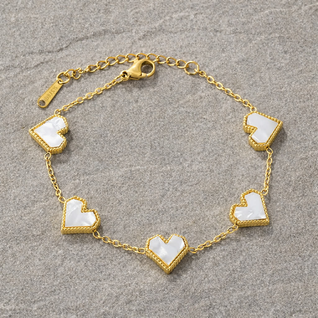 Tarnish Resistant Pearlescent Heart Bracelet