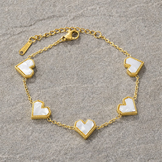 Tarnish Resistant Pearlescent Heart Bracelet