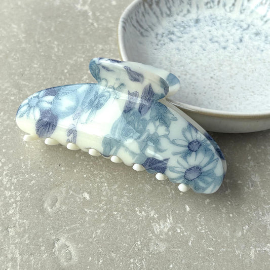 Blue Vintage Floral Claw Clip