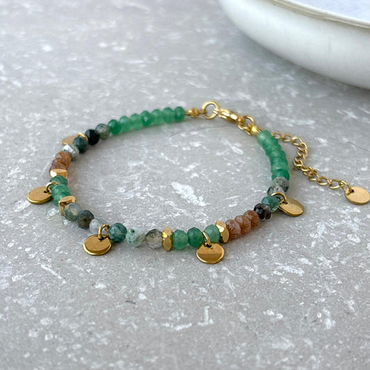 Tarnish Resistant Green Beaded Disk Bracelet
