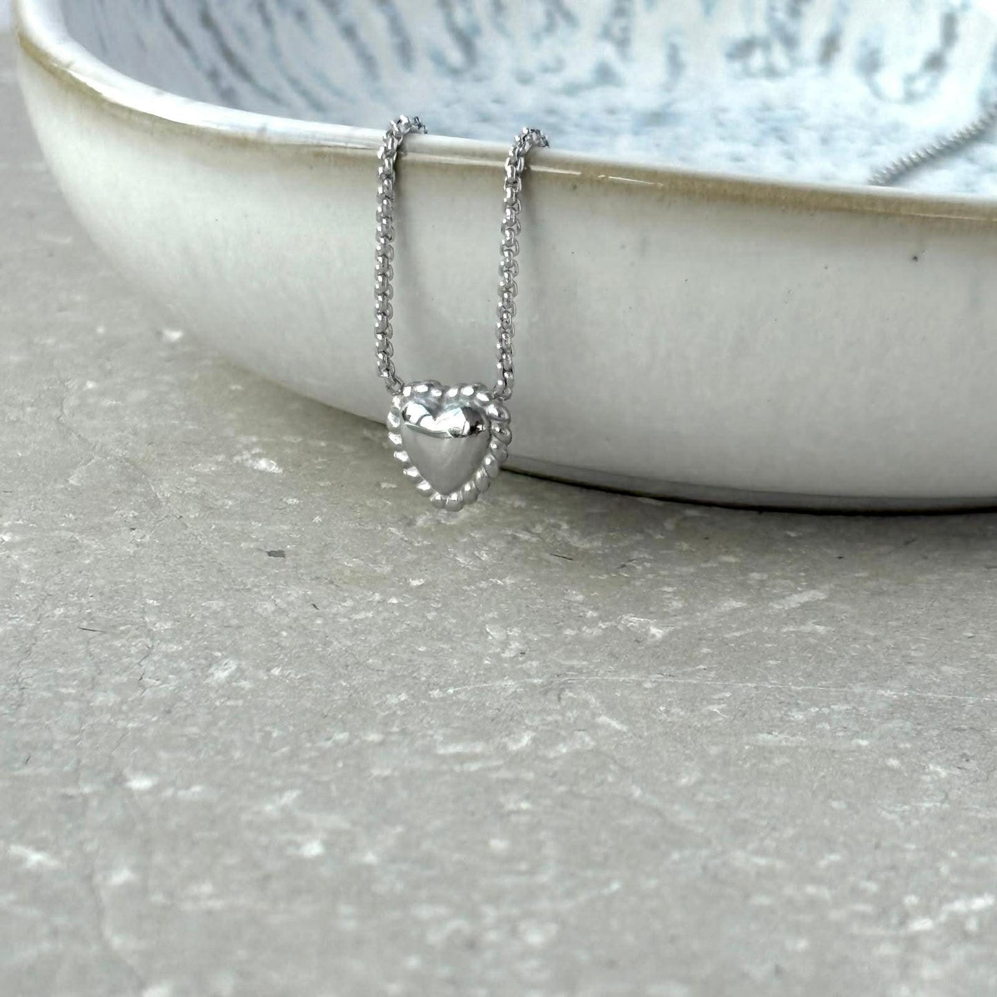 Tarnish Resistant Piped Heart Necklace