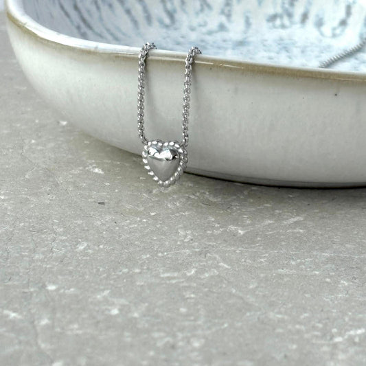 Tarnish Resistant Piped Heart Necklace