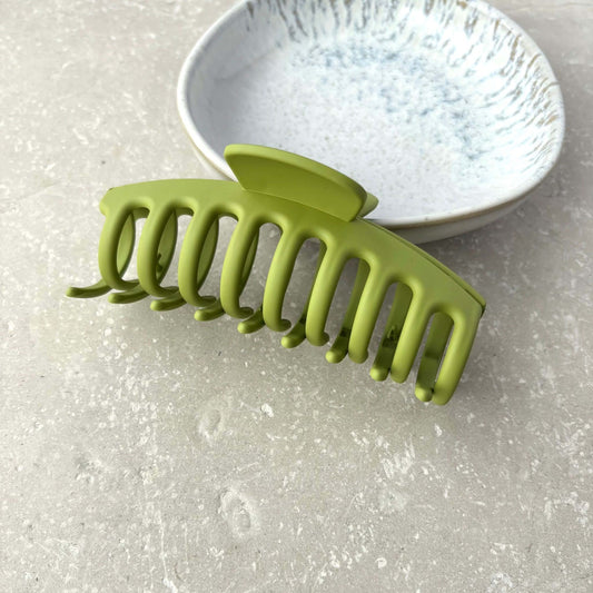 Matt Olive Green Barrell Claw Clip
