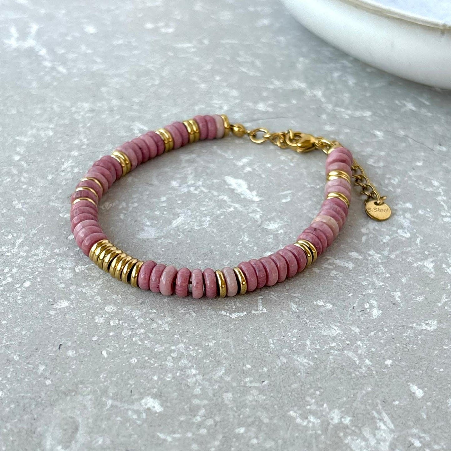 Tarnish Resistant Stone And Gold Beaded Bracelet