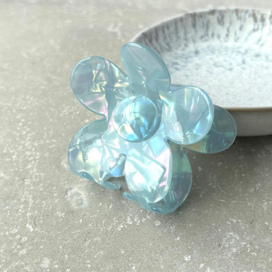 Blue Pearlescent Daisy Claw Clip