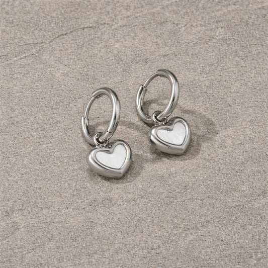 Tarnish Resistant Pearlescent Heart Huggies