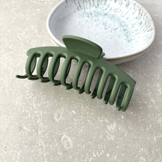 Matt Army Green Barrell Claw Clip