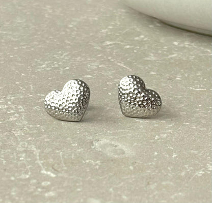 Tarnish Resistant Dimpled Heart Studs