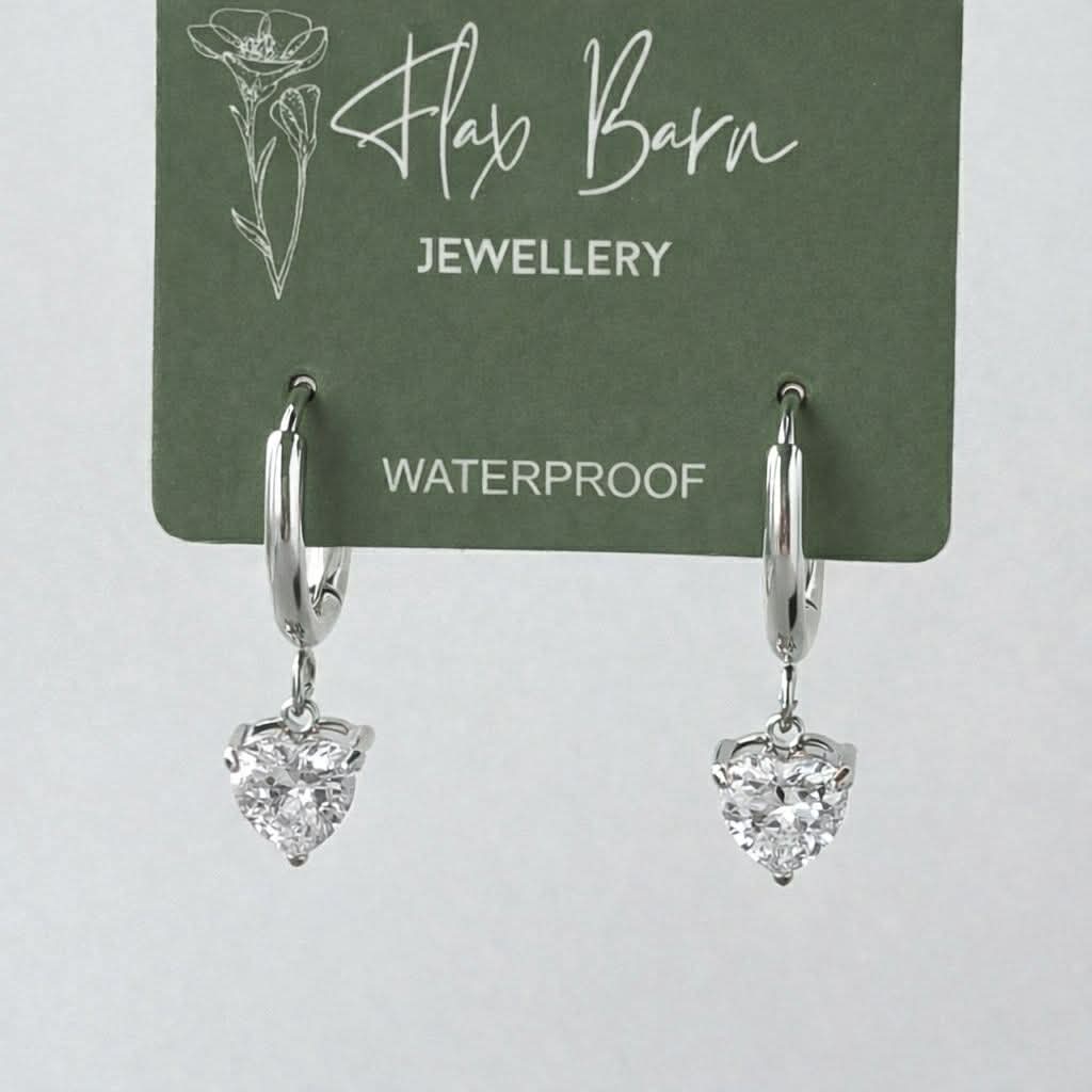 Tarnish Resistant Drop Heart Zirconia Huggies