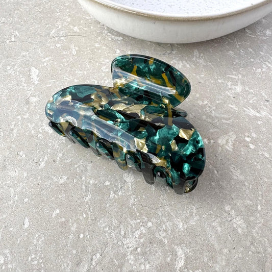 Small Green and Gold Pearlescent Claw Clip