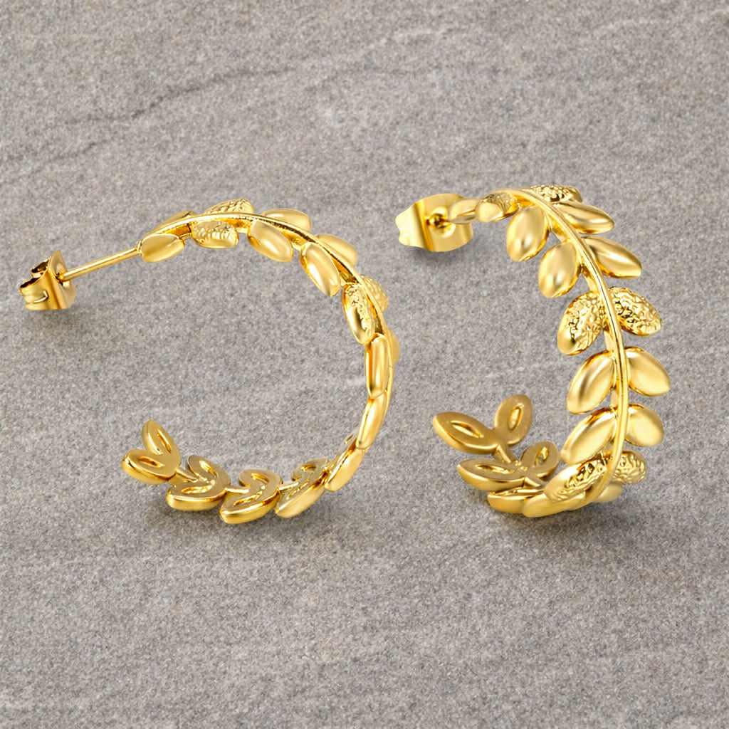 Tarnish Resistant Trailing Leaf Hooped Studs