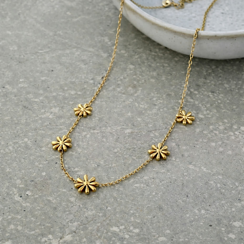 Tarnish Resistant Five Flower Necklace