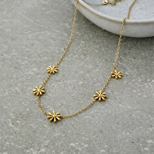 Tarnish Resistant Five Flower Necklace
