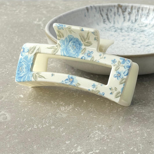 Blue Vintage Floral Claw Clip
