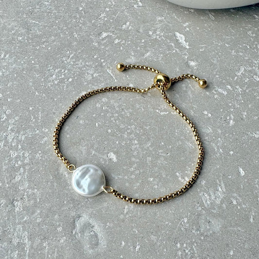 Tarnish Resistant Pearl Disk Bracelet