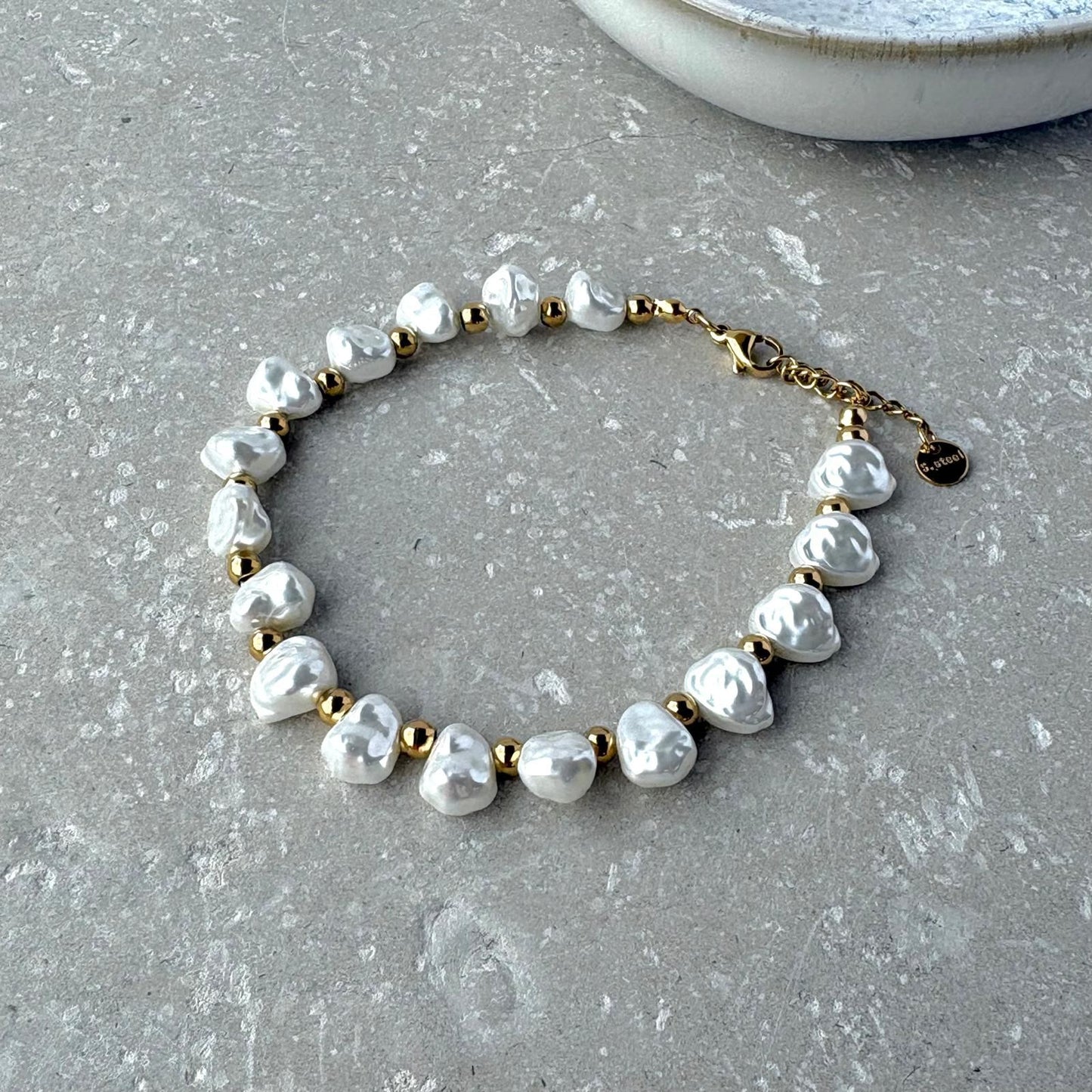 Tarnish Resistant Pearl And Gold Bead Bracelet