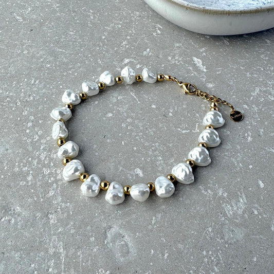 Tarnish Resistant Pearl And Gold Bead Bracelet
