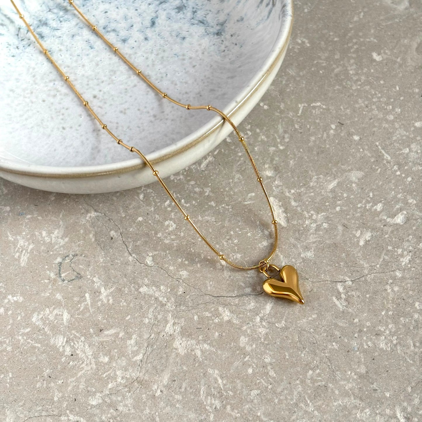 Tarnish Resistant Puffed Heart Drop Necklace
